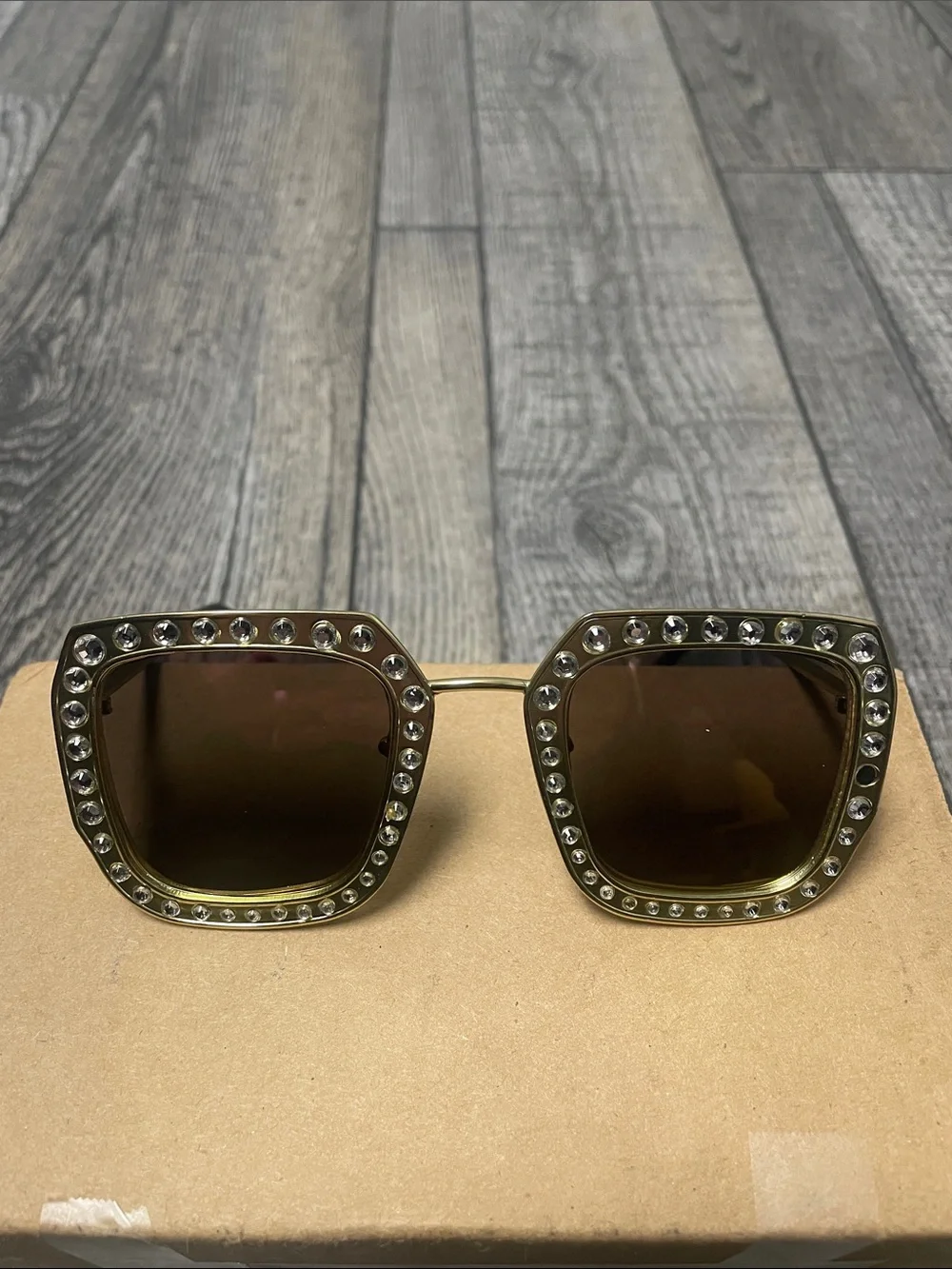 Cramilo Gold Square Crystal-Trim Sunglasses - Women